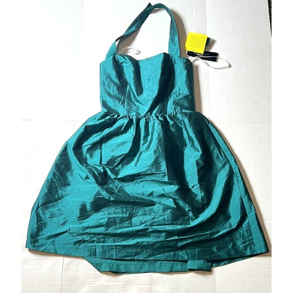 Alfred Sung Green Shiny Cocktail Rear Zip Sleeveless Dress Women's Size 8